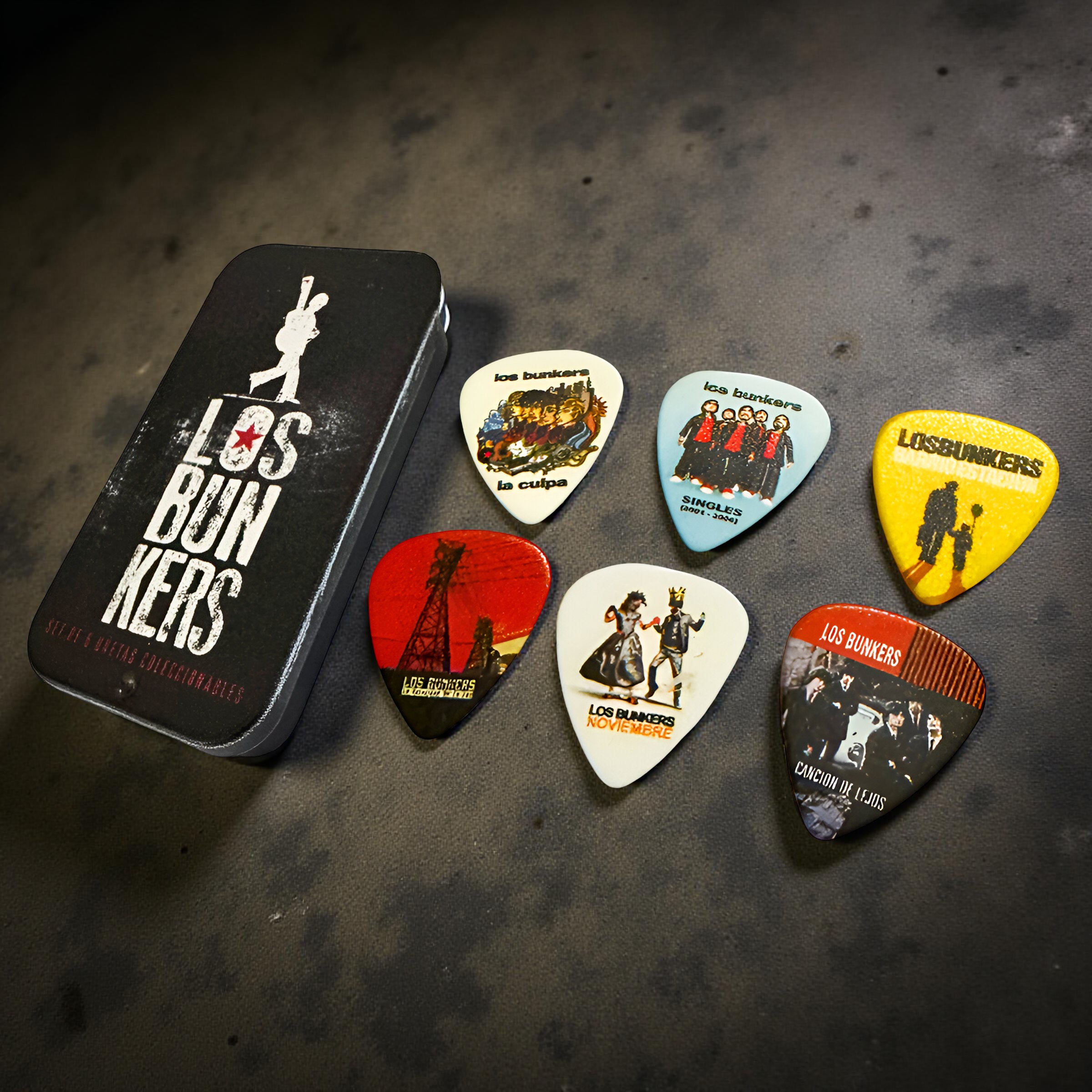 Set de 6 Uñetas Coleccionables con Caja Metálica